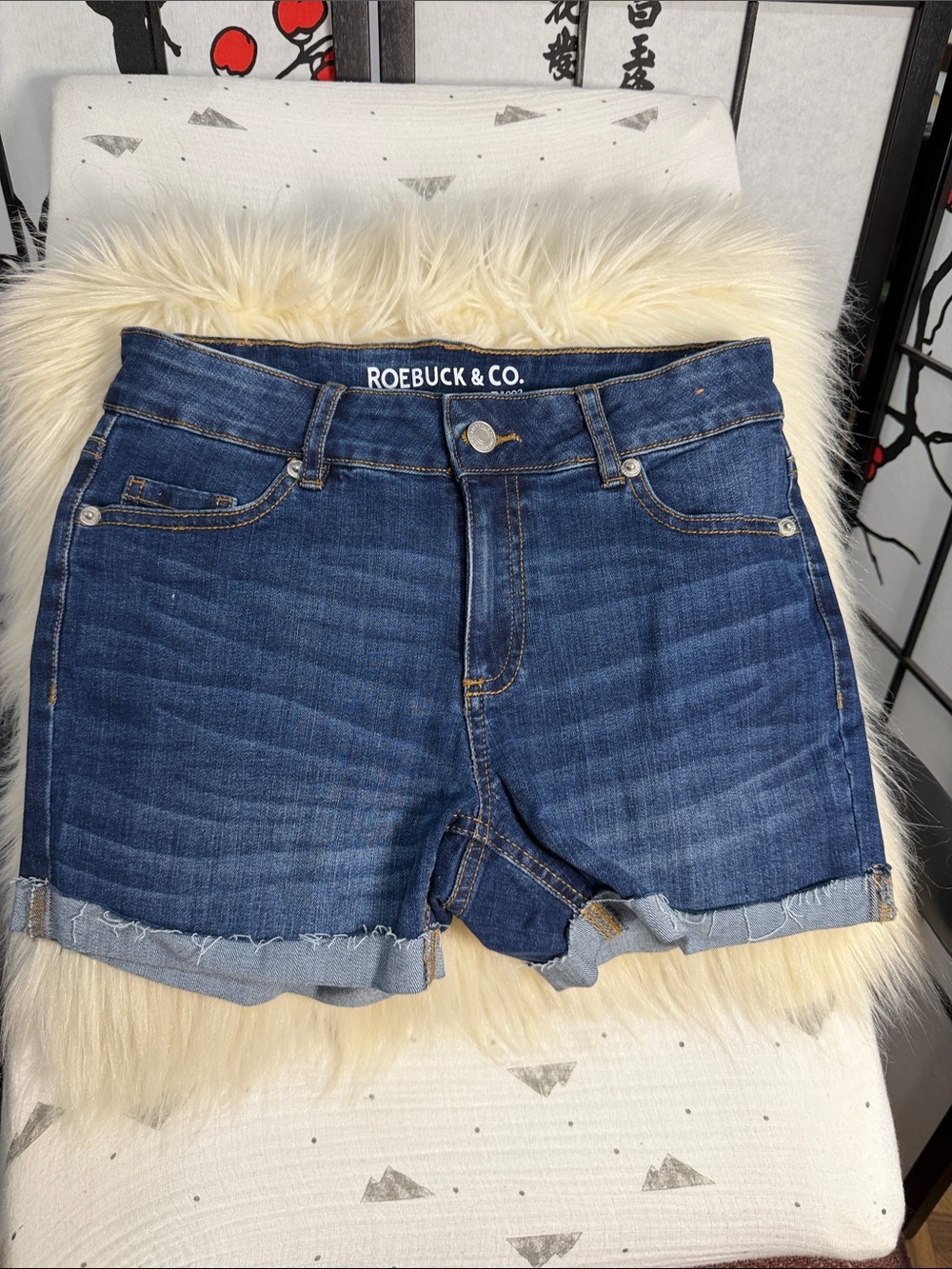 Roebuck & Co. Women's Mid-Rise Blue Denim Cutoff Shorts